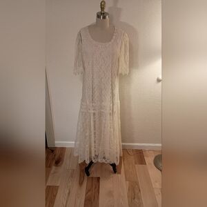 Vtg 80s Does 1920s Gilberti Lace Wedding Dress